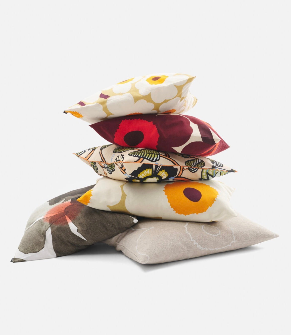 Marimekko Unikko Cushion Cover – Vanilla / Burgundy Red