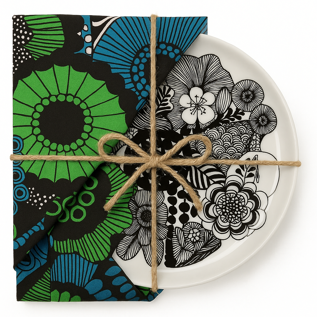 Marimekko  Siirtolapuutarha Launten Plate and Napkin Set